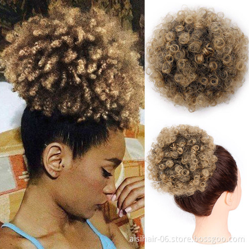 Aisi Hair Women's Synthetic Puff Afro Short Kinky Curly Hair Bun T1B 27# Drawstring Ponytail Chignon For Black Women